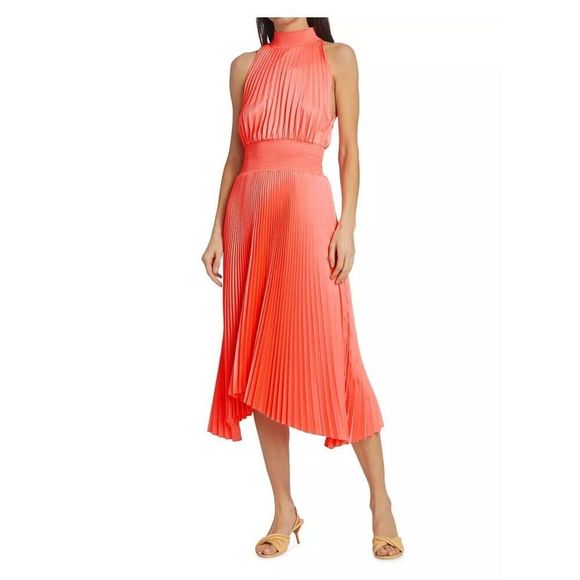 A.L.C 6DRES00832 Women's Sz 12 Malliot/Coral Renzo Pleated Blouson Dress - Picture 1 of 14